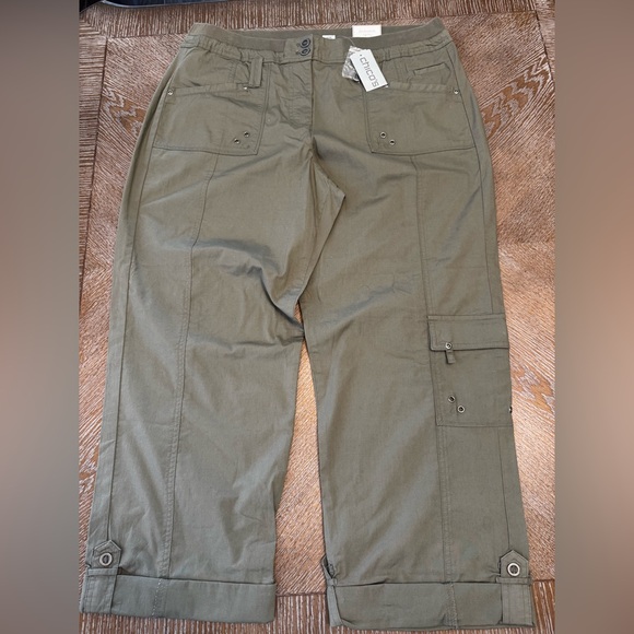 NWT Chico’s Green Sz 2.5 Roll Up Hem Pants Waist 34” Inseam25” Pockets High Rise - Picture 1 of 6